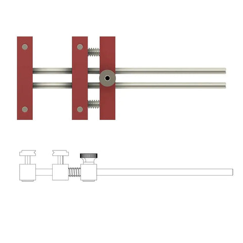 Top view of Beefy Heavy Duty Welding Fixture For PCB Circuit Boards With Aluminum Alloy Clamp, Red Finish, Adjustable Width Jig