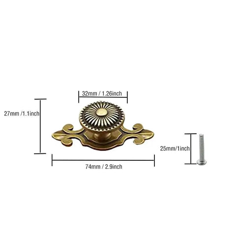 Golden Brass Antique Vintage Retro Drawer Cabinet Knobs With Backplates 12 Pack Mushroom Shape Pull Handles dimensions image