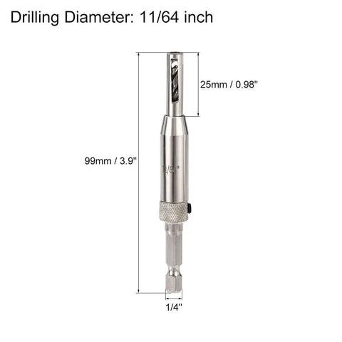 Self Centering Hinge Tapper Core Drill Bit 11 64th Inch Diameter for Woodworking Pro Grade Precision, silver color, dimensions shown