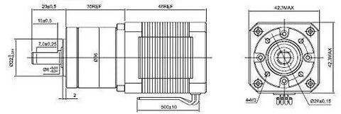 Technical diagram of High Torque NEMA 17 Stepper Motor With 26.85 to 1 Planetary Gearbox dimensions for precise motion control use.