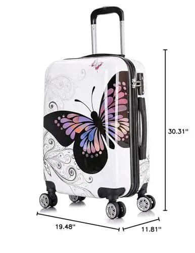 Butterfly Print Spinner Luggage With Lightweight Hardside ABS PC Exterior and Scratch Resistant Finish, 20 Inch Carry On Suitcase