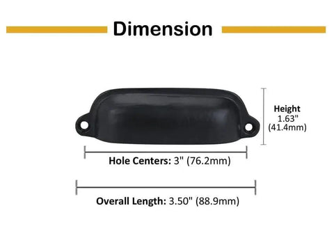 Dimensions of Cast Iron Bin Pulls Set Of 10 3.5 Inch Drawer Pulls Vintage Black Cabinet Handles for kitchen and dresser hardware