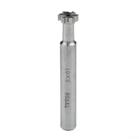 10mm Diameter 6-Flute HSS T-Slot End Mill Cutter with 3mm Slot Depth, 6mm Shank, and 65mm Length for steel, aluminum, copper