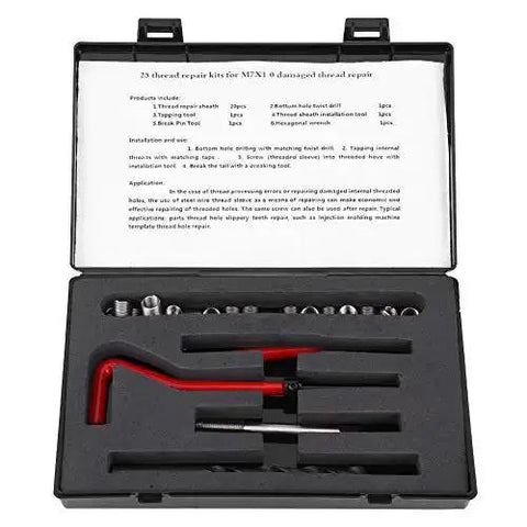 M7 X 1.0 Helicoil Thread Repair Kit Stainless Steel 25 Pcs in black case with tools for aluminum repair