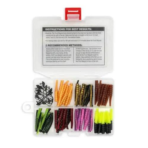 Panfish Magnet Kit With Longer Shad Dart Hook, 82 Piece Lure Set Including 70 Split Tail Grub Bodies And 12 Size 8 Mustad Hooks For Catching Panfish, Trout, Bass And More in compartmentalized box