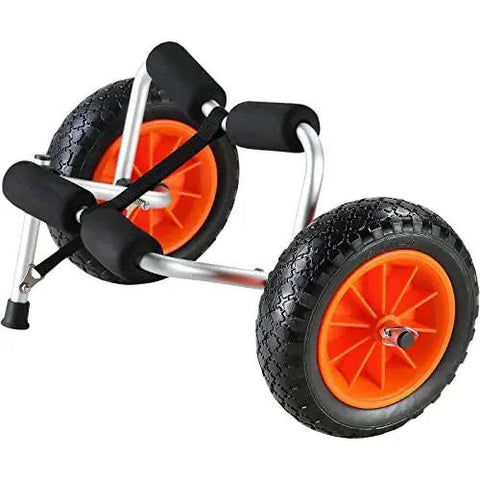 Foldable Aluminum Kayak Cart With 250 Lb Load Capacity And 10 Inch Solid Wheel Dolly for kayaks, canoes, paddleboards, orange wheels