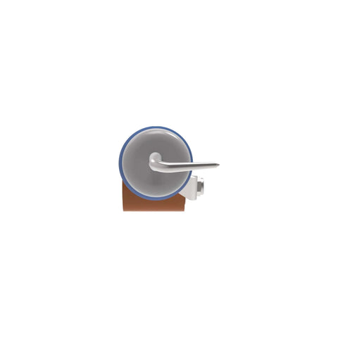 Everhard Roll-N-Chek silicone seam roller with tester probe, blue-rimmed wheel and white handle.
