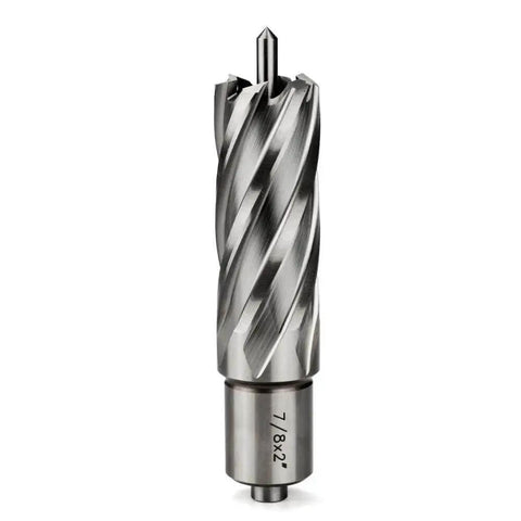 Heavy Duty Seven Eighth Inch Annular Cutter With Two Inch Cutting Depth Weldon Three Quarter Inch Shank With Two Flats And Pilot Pin For Magnetic Drill Press By OSCARBIDE Drills Large Holes Faster Than Regular Bits.