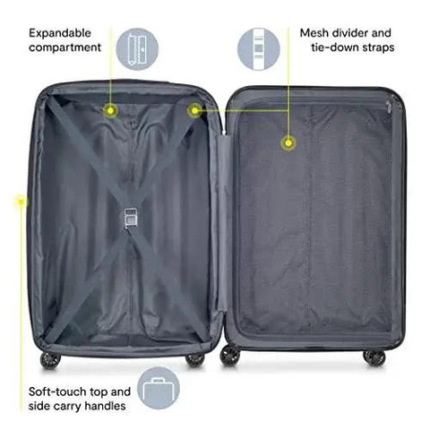 Interior view of Lightweight Expandable Hardside Luggage With Four Double Spinner Wheels And A Crack Resistant Polycarbonate Shell