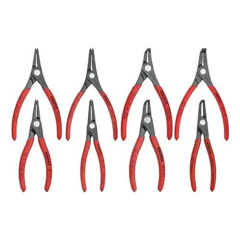 KNIPEX 8 Piece Precision Circlip Snap Ring Pliers Set For Internal And External Circlips With Slim Point Tips, red handles
