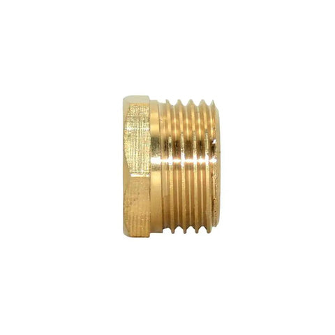 Side view of Brass Reducer Adapter One Quarter Inch NPT Male To One Half Inch NPT Female Hex Bushing Pipe Fitting Built Tough For High Pressure Up To 1200 Psi