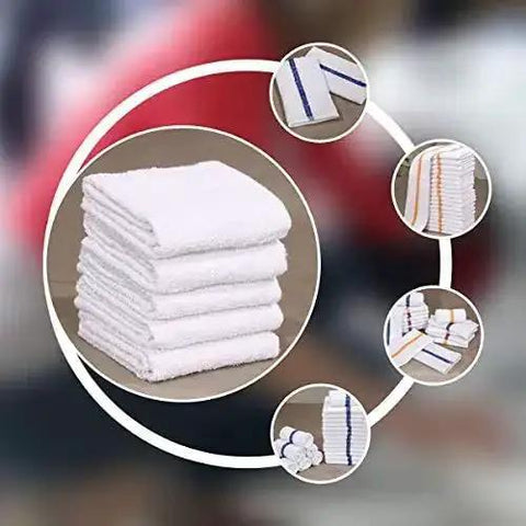 Soft Cotton Blend White Bar Mops For Restaurants And Kitchens 36 Pack With Blue Stripe 84 Percent Cotton 16 Percent Polyester