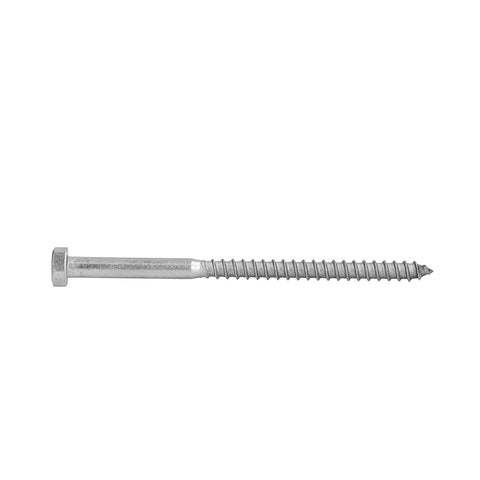 Stainless Steel Half Thread Wood Hex Lag Screw Self Tapping Fastener DIN 571 M8 130mm for carpentry on white background.