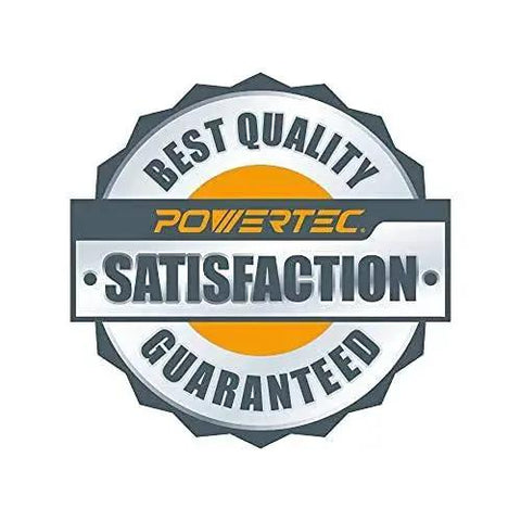 Badge with text 'Best Quality Powertec Satisfaction Guaranteed' in a circular design with orange and grey colors.