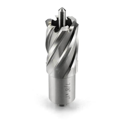 Annular Cutter Set HSS Slugger 7/8 Inch Cutting Diameter With 3/4 Weldon Shank And 1 Inch Cutting Depth Includes Pilot Pin