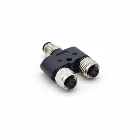 Two Pack M12 Y Connector 4 Pin A Coded Waterproof Adapters, One Male to Two Female Splitter for Industrial Sensors and Automation.
