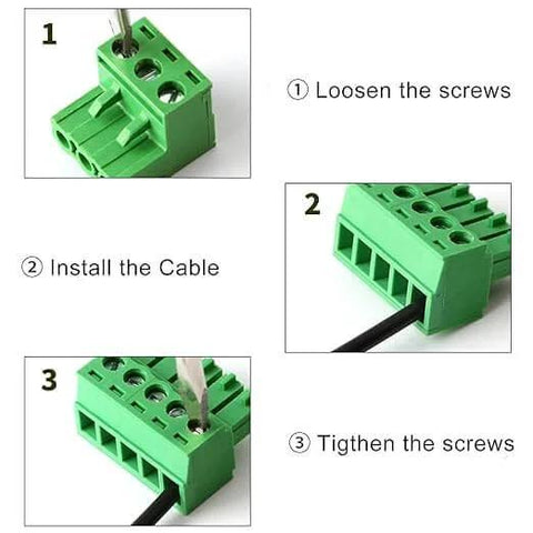 Installation steps for 8 Pin 3.81mm Pitch Screw Terminal Block Connector for 28 16 AWG Wire with PA6 housing.
