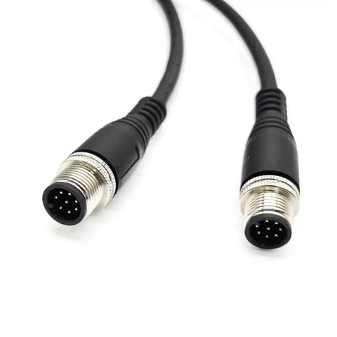 8 Pin M12 Double Male Straight Circular Connector Cable A Code IP67 Waterproof Unshielded PVC Wire 1 Meter 30V 2A AWG24 Brass Gold-Plated
