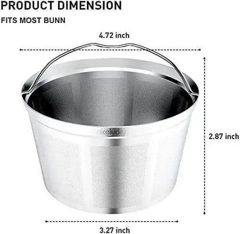 Reusable Stainless Steel Coffee Filter Basket For 8 To 12 Cup Brewers Permanent Replacement Filter That Keeps Natural Oils For Richer Flavor Smoother Coffee Budget Friendly And Cash Saving Fits Bunn Coffee Brewer, dimensions 4.72 x 3.27 x 2.87 inches