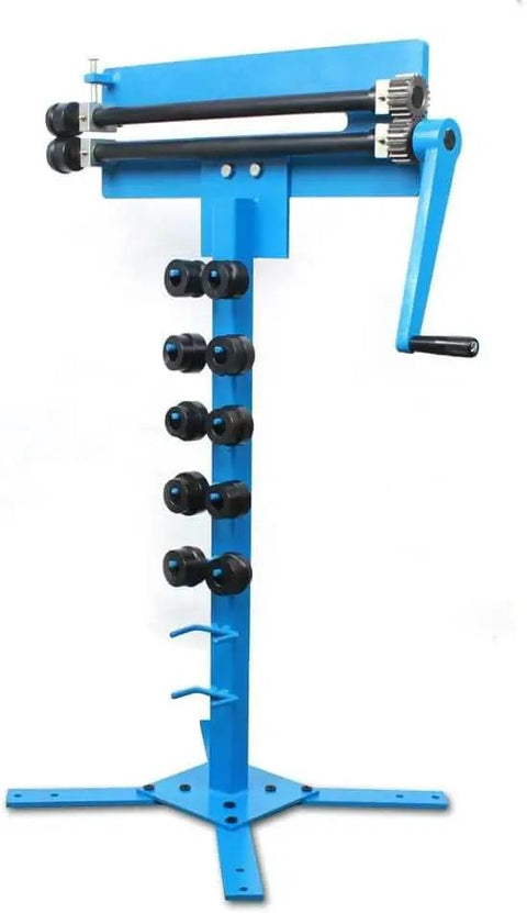 Manual Sheet Metal Bead Roller Machine With 6 Dies Set, blue stand, crank handle
