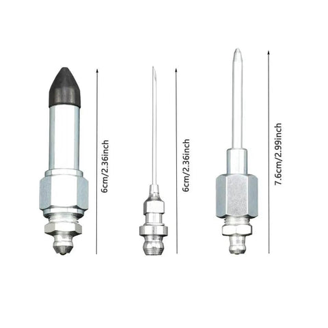 Pro Grade Grease Gun Needle Tip Kit 7 Piece Set With 5 Needle Nozzles, 1 Needle Dispenser, And 1 Rubber Nipple Adapter For Tight Spaces
