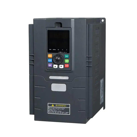 Side view of 7.5HP 480V Three Phase VFD Inverter for motor speed control, 5.5kW, 14A input, with display and control buttons