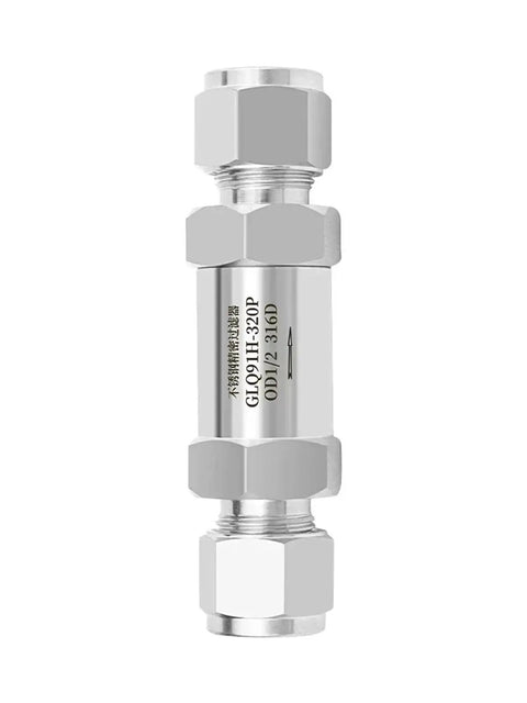 304 Stainless Steel Compression Union Filter Valve for High Purity Gas Systems, front view showing durable gas line fitting