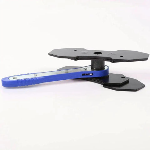 G-PLUS 360° brake caliper press tool with blue handle and black plates, side view