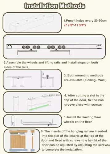 Installation guide for Soft Close Pocket Door Track Kit For Barn Doors, 5.9Ft Black Sliding Hardware, ceiling mount instructions