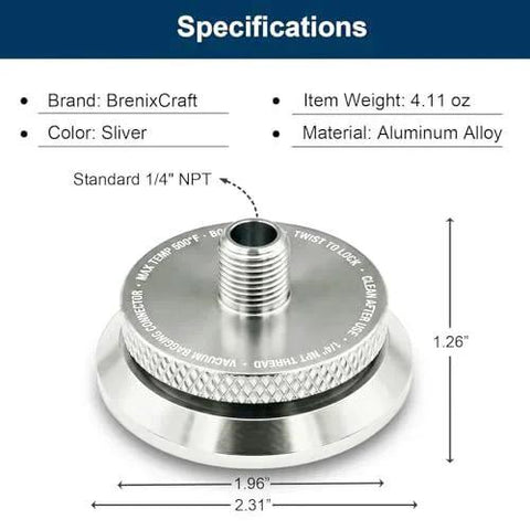 Leak-Free Twist-Lock Vacuum Bagging Connector For Carbon Fiber And Fiberglass, One Quarter Inch NPT, 6061 Aluminum Port specifications