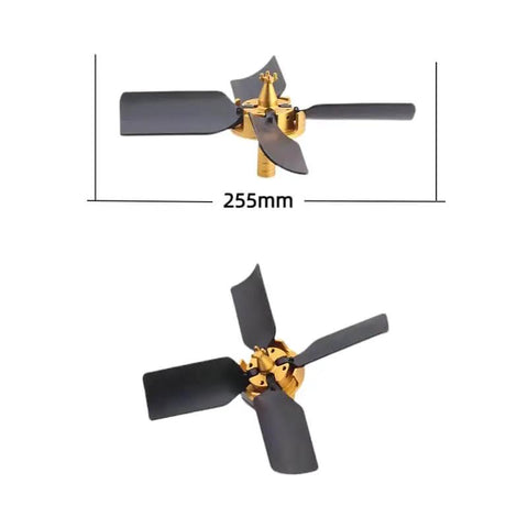 Heavy Duty Chip Removal Fan For End Mill Machines, 4-flute design, D16 shank, 260mm length, shown from top and side view.