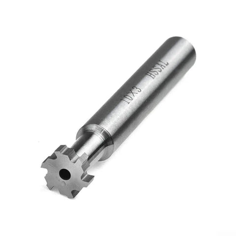 10mm Diameter 6-Flute HSS T-Slot End Mill Cutter With 3mm Slot Depth, 6mm Shank, And 65mm Overall Length in metal finish