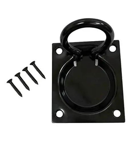 Heavy Duty Steel Flush Ring Pull, 3 Inch By 3-1/2 Inch Face Plate, Matte Black Finish, 2 Pack With Mounting Hardware, Flush Design For A Smooth Surface