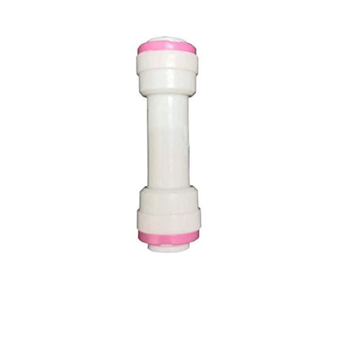 Malida 1/4 inch quick-connect check valve, white plastic with pink end collars