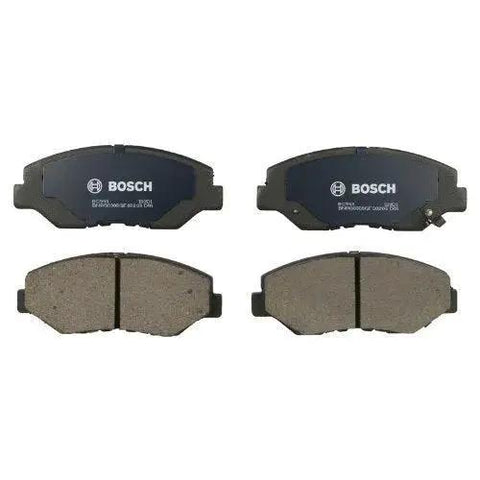Bosch QuietCast ceramic front brake pad set, four pads with blue backing plates.