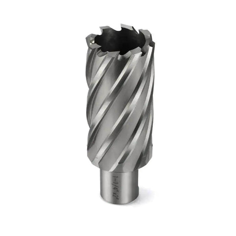 Annular Cutter Kit for Magnetic Drill Press With Weldon Shank 3/4 Inch, Cutting Diameter 1-1/4 Inch, Cutting Depth 2 Inch, HSS Slugger Bits Heavy Duty JESTUOUS Magnetic Drill Ready, shown in a front view