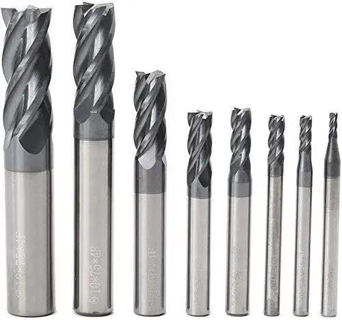 8 Piece CNC Square Nose End Mills 2mm To 12mm Set Carbide Tungsten Steel 4 Flutes Milling Cutters For Routing Router Bits
