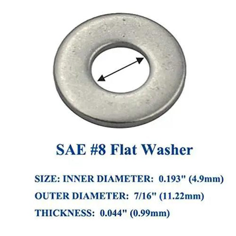 Two Hundred Pcs SAE Flat Washers In 304 Stainless Steel For Fasteners Outer Diameter Seven Sixteenth Inch Inner Diameter 0.193 Inches Thick 0.044 Inches Heavy Duty Beefy Pro Grade Rust Resistant Assortment Kit