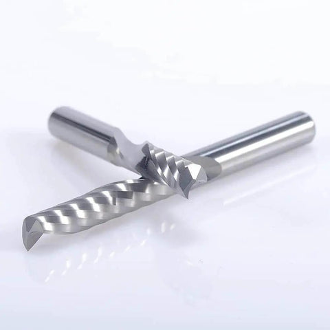 Solid Carbide Upcut Router Bit 1/8 Inch Shank Single Flute O Flute End Mill Cutter for Acrylic PVC MDF Plastic Cutting, side view.