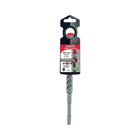 Rebar Demon SDS Plus 4 Cutter Full Carbide Head Hammer Drill Bit For Concrete And Reinforced Materials Diameter Three Quarter Inch Length Ten Inches Working Length Eight Inches Diablo DMAPL4250