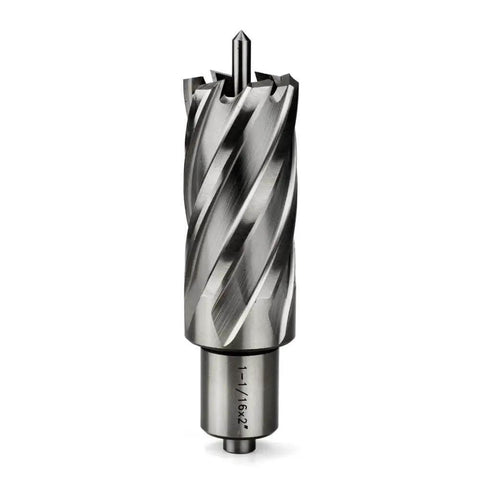 Annular Cutter For Magnetic Drill Press 1-1/16 Inch Diameter With 2 Inch Cutting Depth 3/4 Inch Weldon Shank Two Flats And Pilot Pin