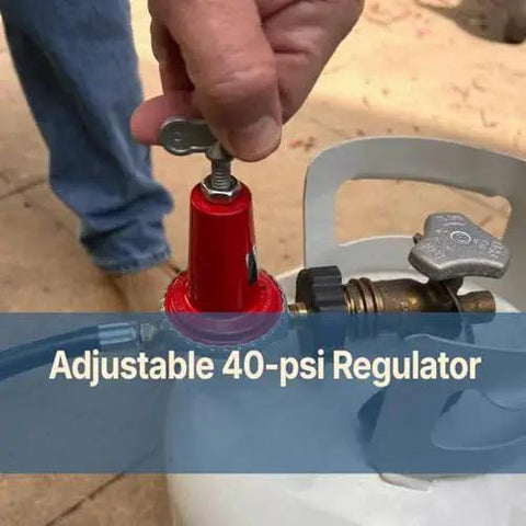0-40 Psi Adjustable LPG Regulator With 48 Inch Thermoplastic Hose And Soft Nosed POL Three Eighths Inch Flare Swivel Fitting