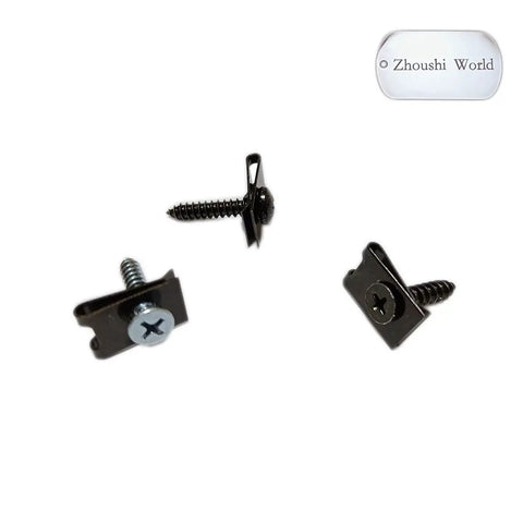 10 Screw Size U Style Clip On Nut Set For Edge Panel Mounting in black galvanized spring steel, showing nuts and tapping screws