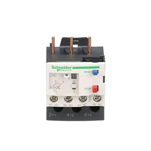Front view of LRD10 TeSys D Class 10 Overload Relay with screw clamp terminals, showing controls for single-phase motor protection.