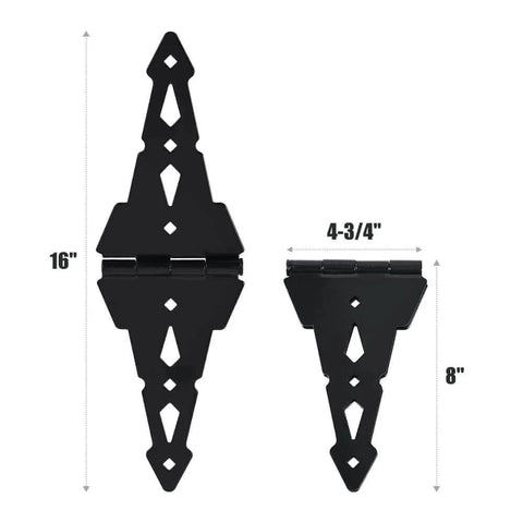 8 Inch Heavy Duty Gate Hinges For Wood Gates And Fences Black Six Pack With Screws And Mounting Hardware shown in two sizes