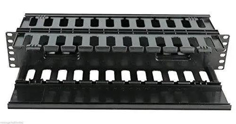 2U Horizontal Double Sided Finger Duct Cable Manager for 19 Inch Rack Mount with 12 Slots on Each Side, Plastic Panel Cover