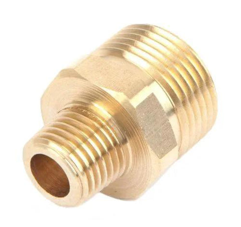Brass Pressure Washer Adapter Nipple M22M To One Quarter Inch Male NPT, Converts Metric Threads To Standard, Forney 75115