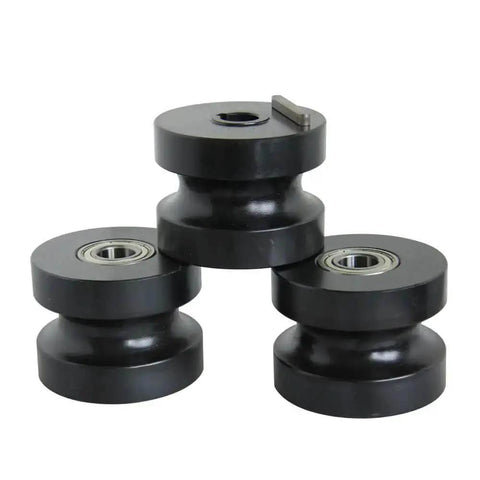 1 Inch Round Tube Die Set For TR-60L Tube Roller, CNC machined dies with two outer rollers and center drive roller displayed