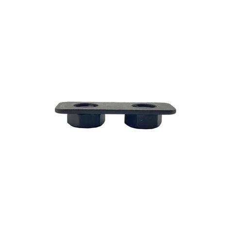 Front view of Ranger Hinge Plate OEM Part 5256140-458 For UTV Models, black metal, engineered for precise fit and durability.