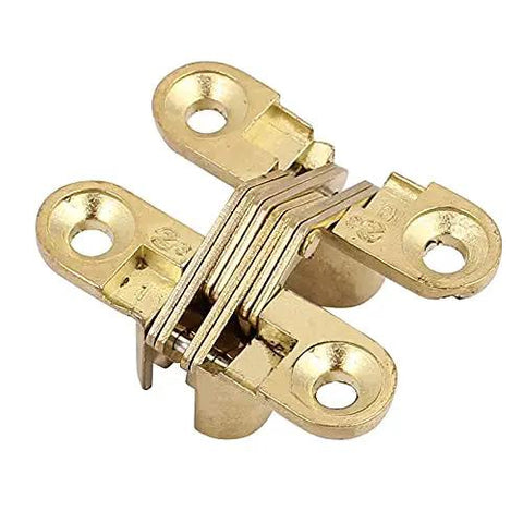 2Pcs Gold Cross Hinges Zinc Alloy Hidden Concealed Gate Hinges for Folding Doors Windows Cabinets and Furniture